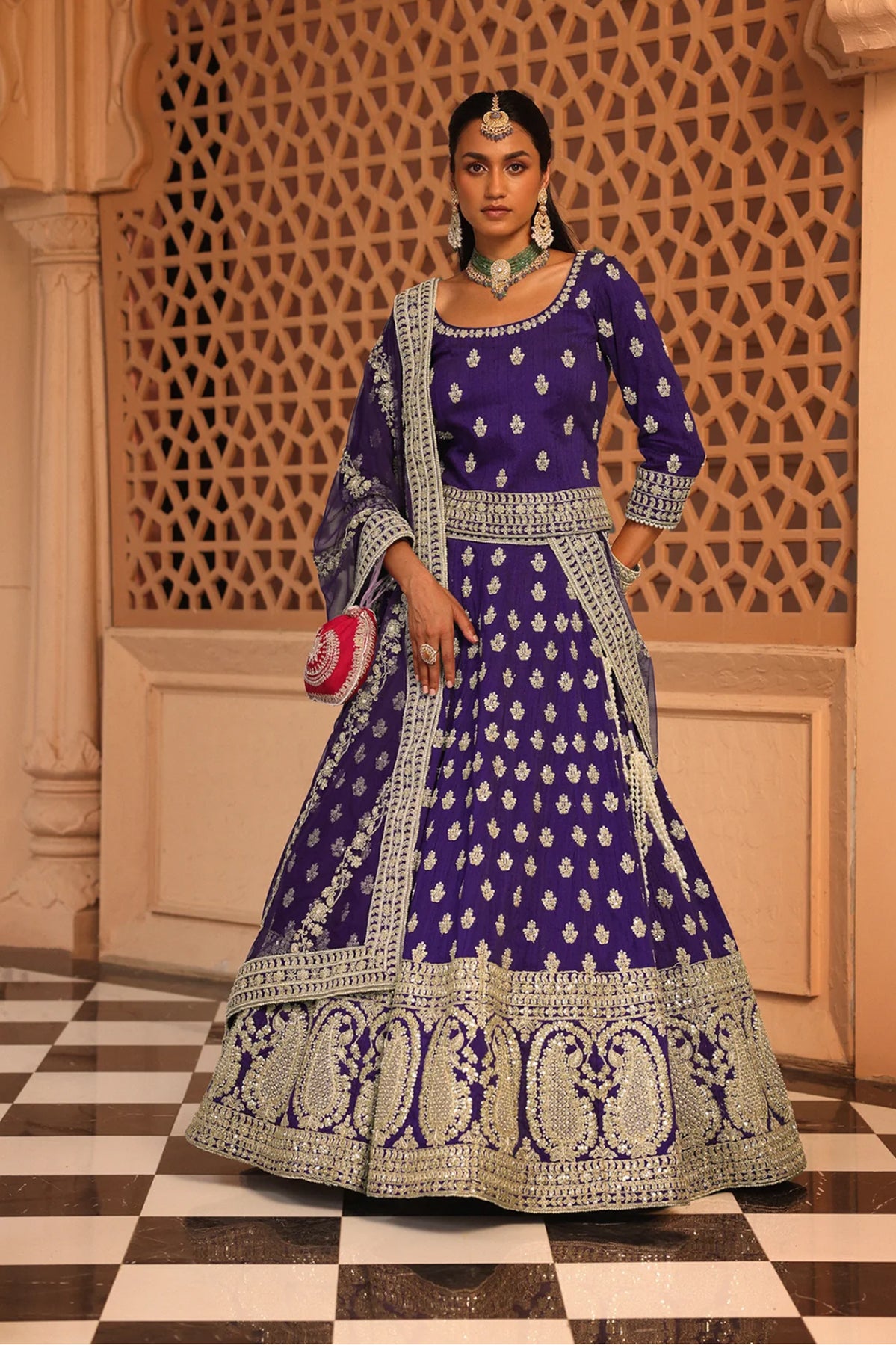 Aasmaa - Purple Lehenga with Choli and Dupatta