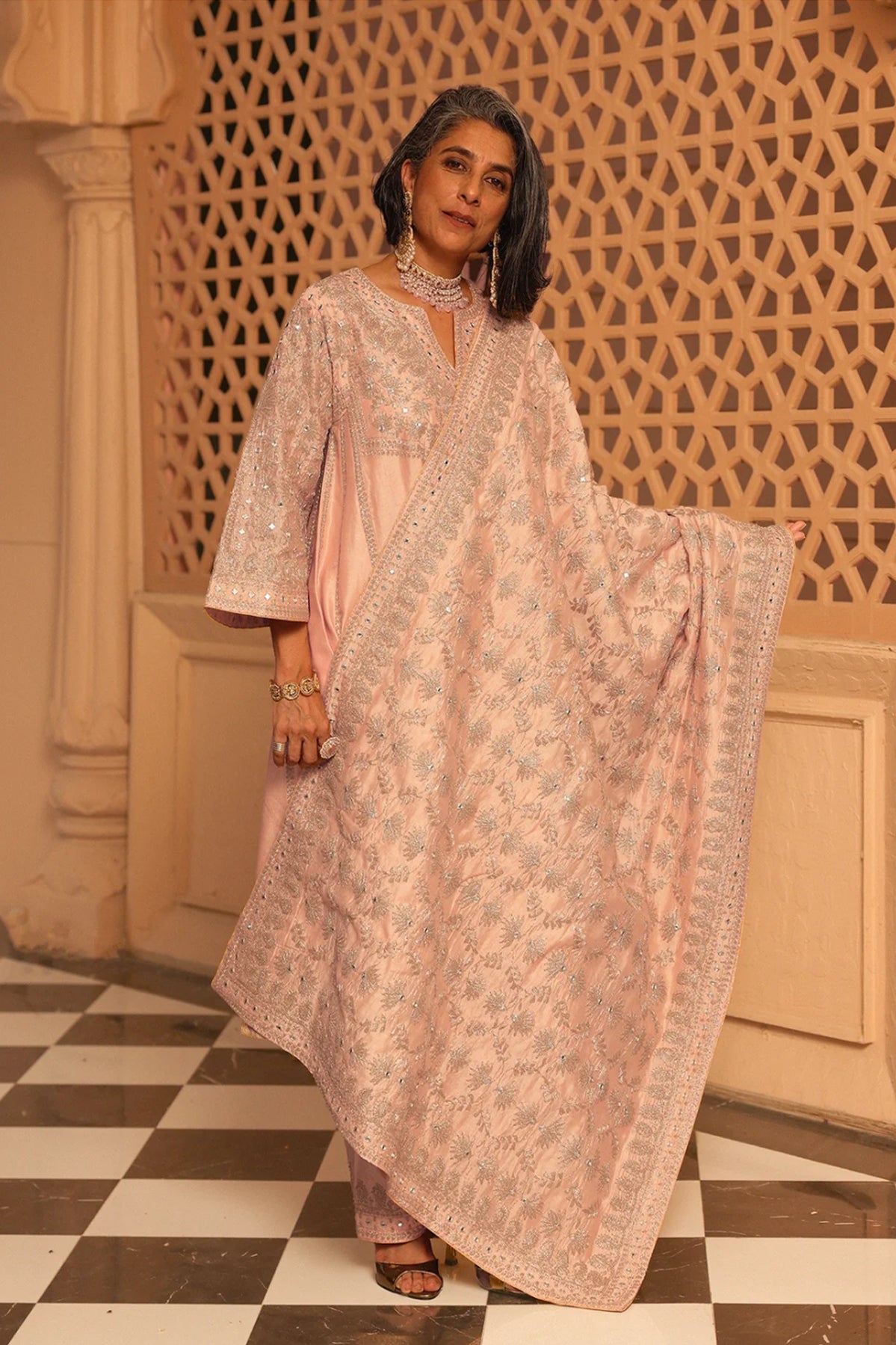 Aiman - Short Knee Length Choga with Salwar and Odhni