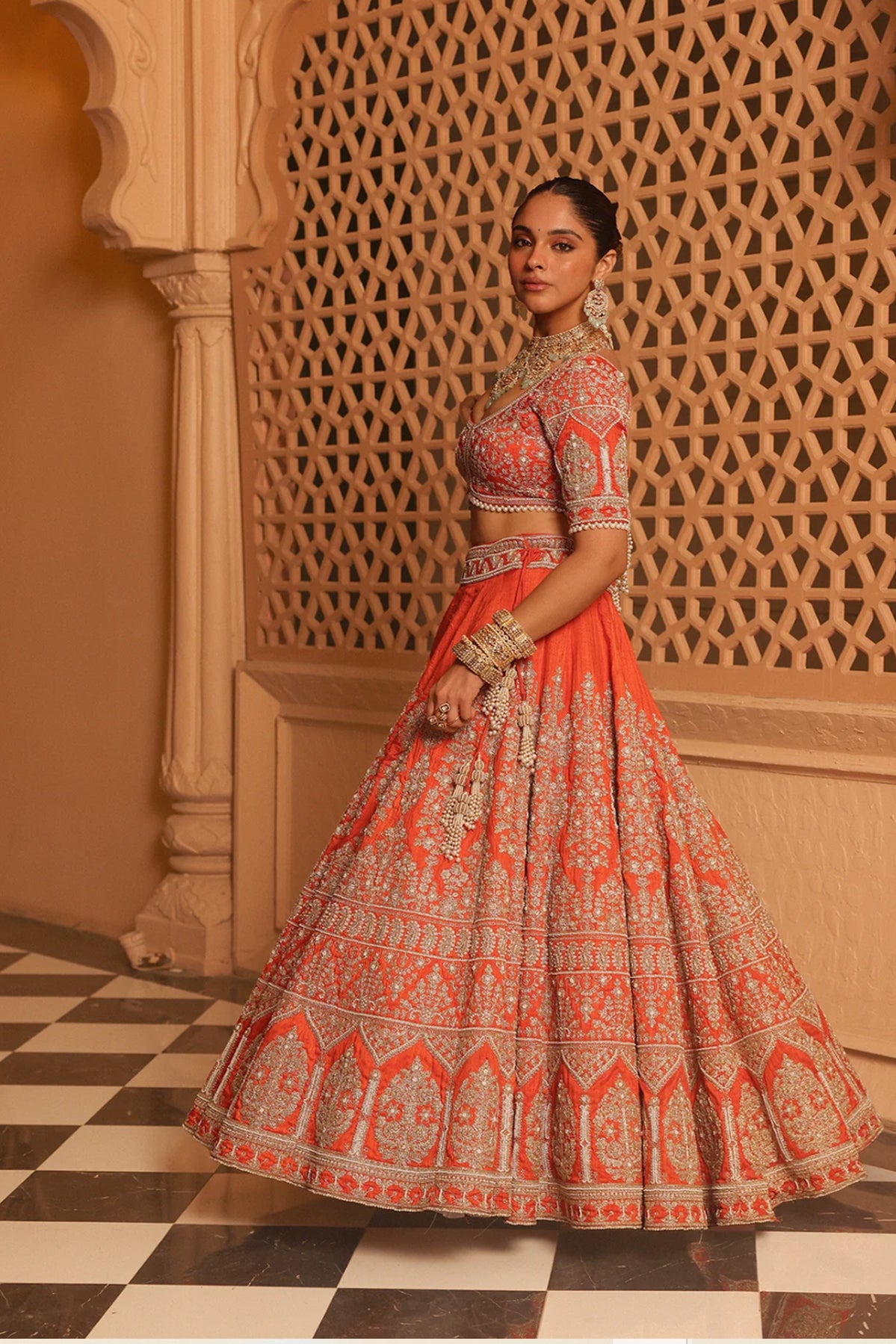 Faizah - Orange Lehenga with Blouse and Dupatta