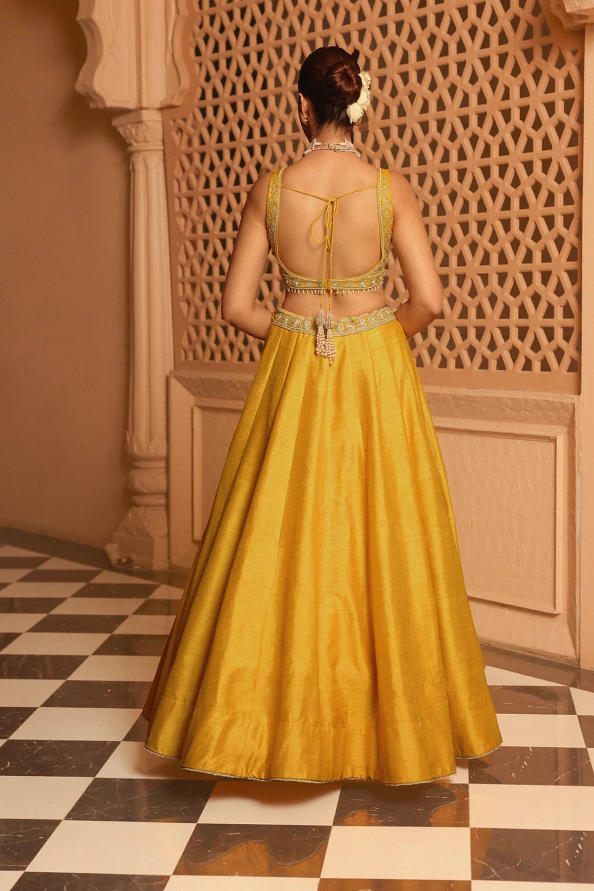 Mazhum - Mustard Lehenga with Blouse and Dupatta