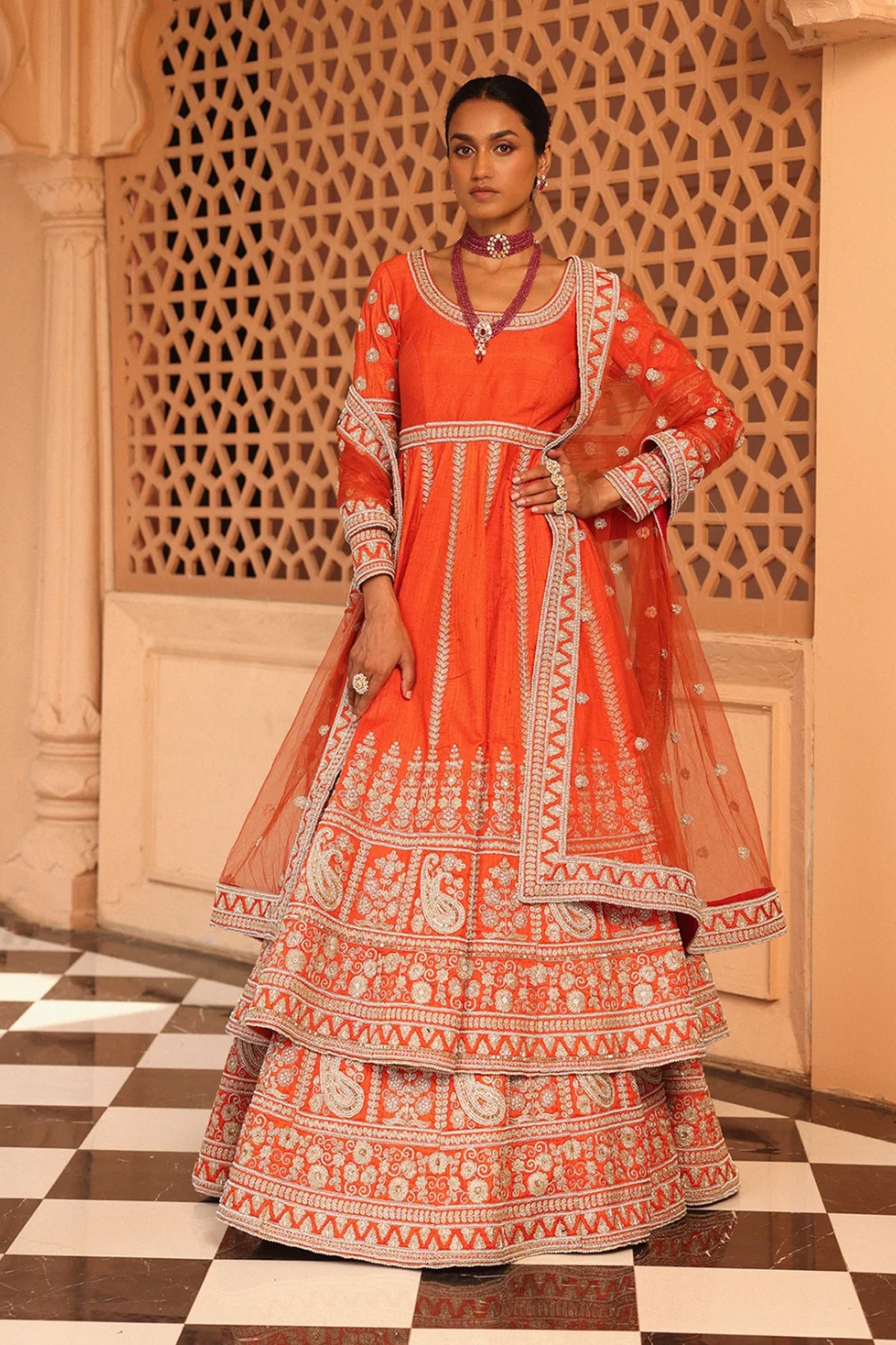 Mariyah - Orange Anarkali with Lehenga and Dupatta