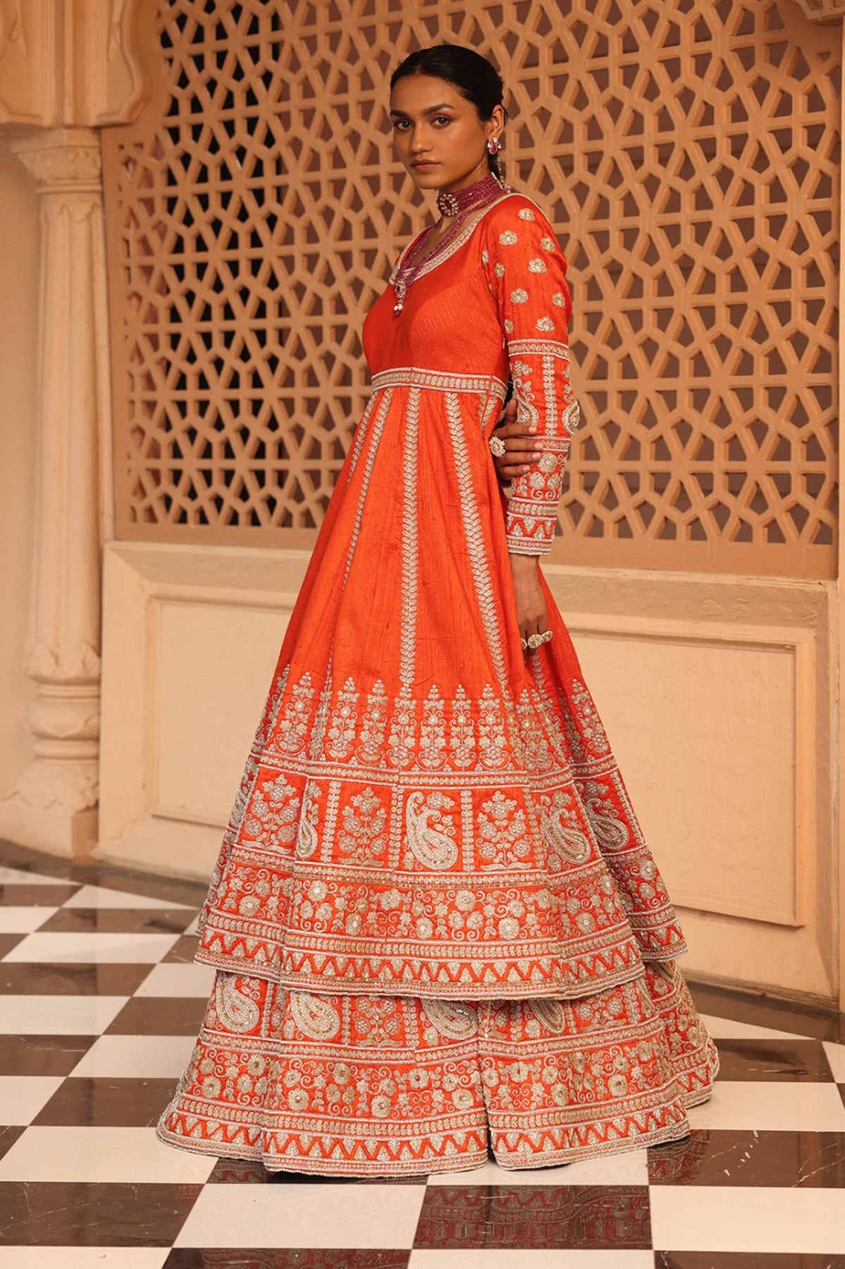 Mariyah - Orange Anarkali with Lehenga and Dupatta