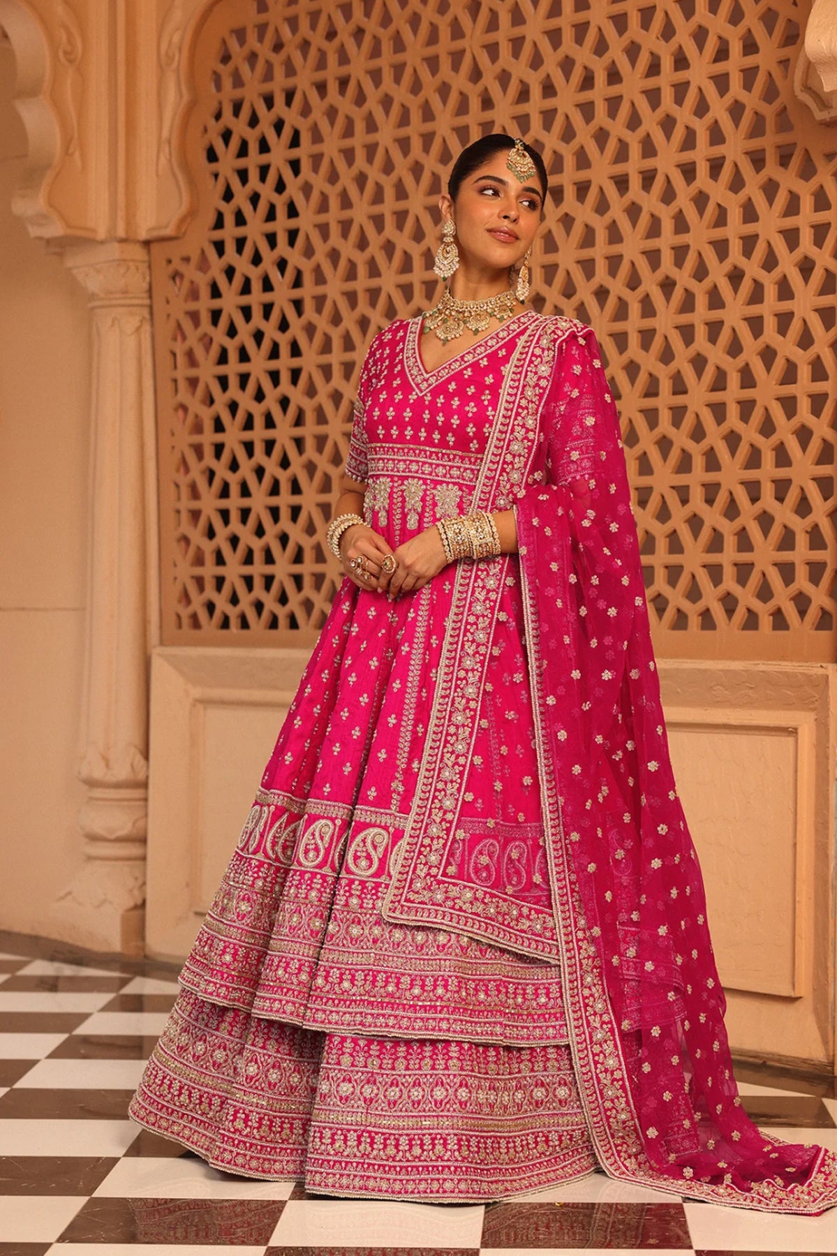 Naila - Hotpink Anarkali with Lehenga and Dupatta