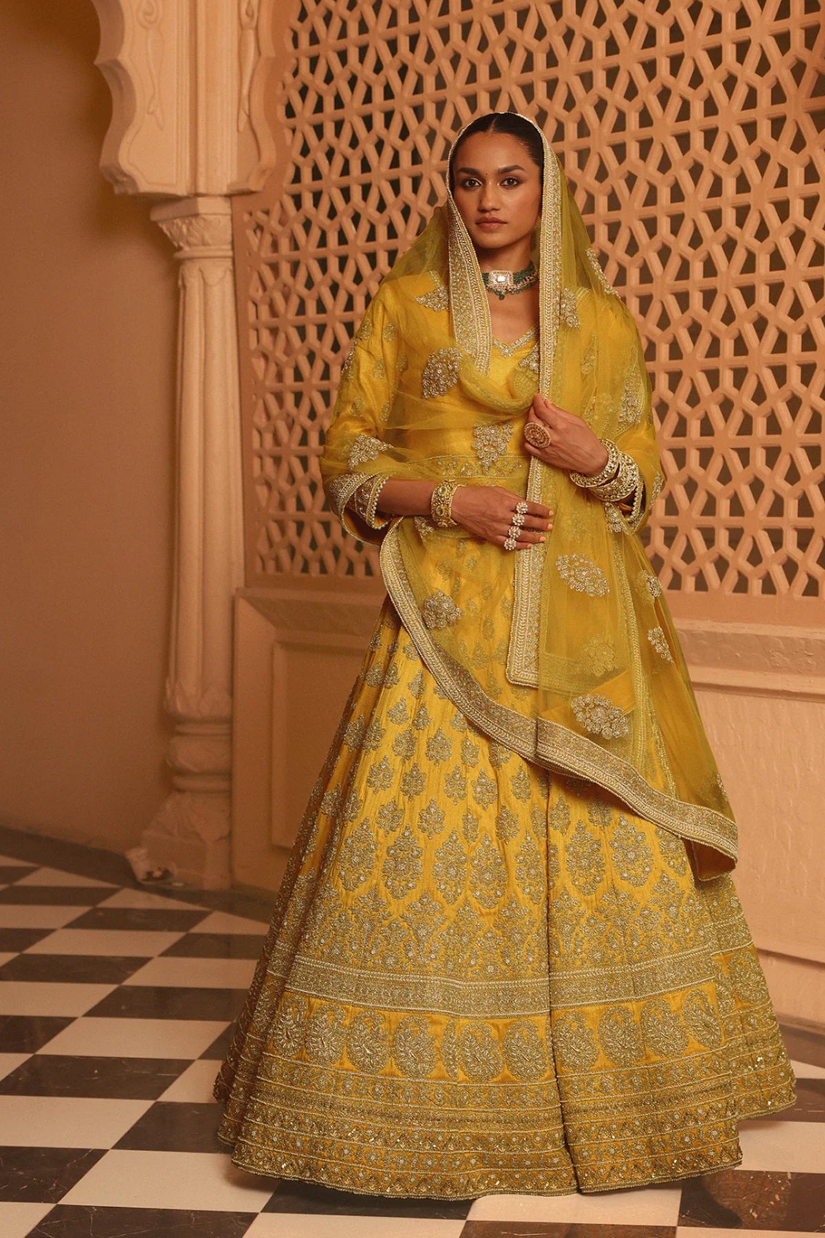 Noorali - Mustard Lehenga with Choli and Dupatta