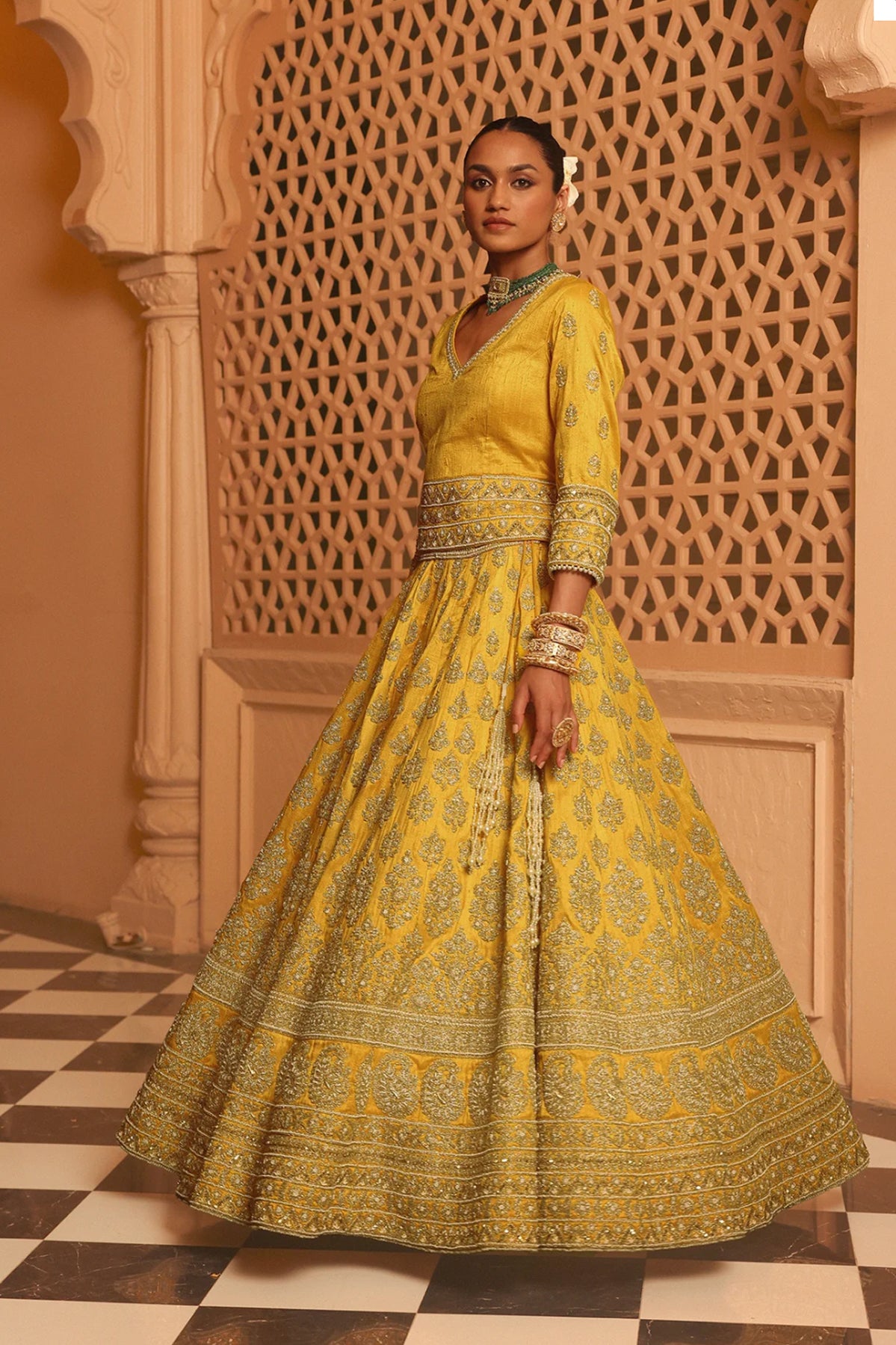Noorali - Mustard Lehenga with Choli and Dupatta