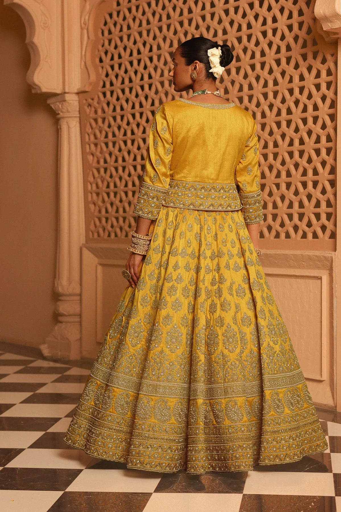 Noorali - Mustard Lehenga with Choli and Dupatta
