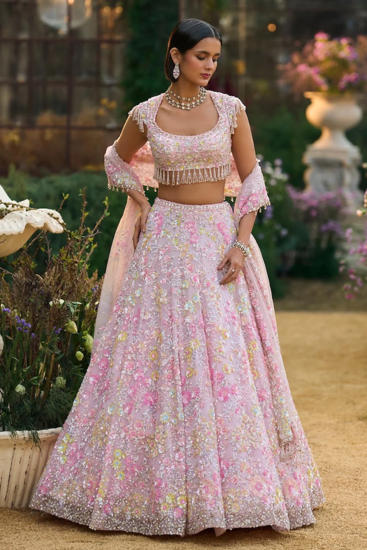 Powder Pink Sequin Lehenga Set