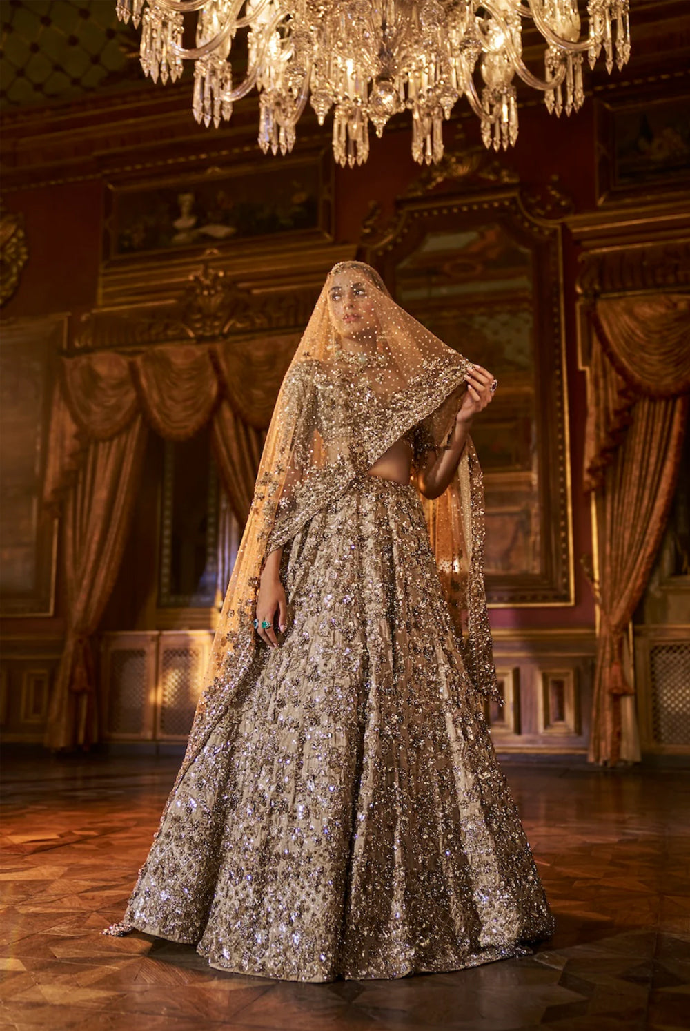 Antique Gold Tissue Lehenga Set