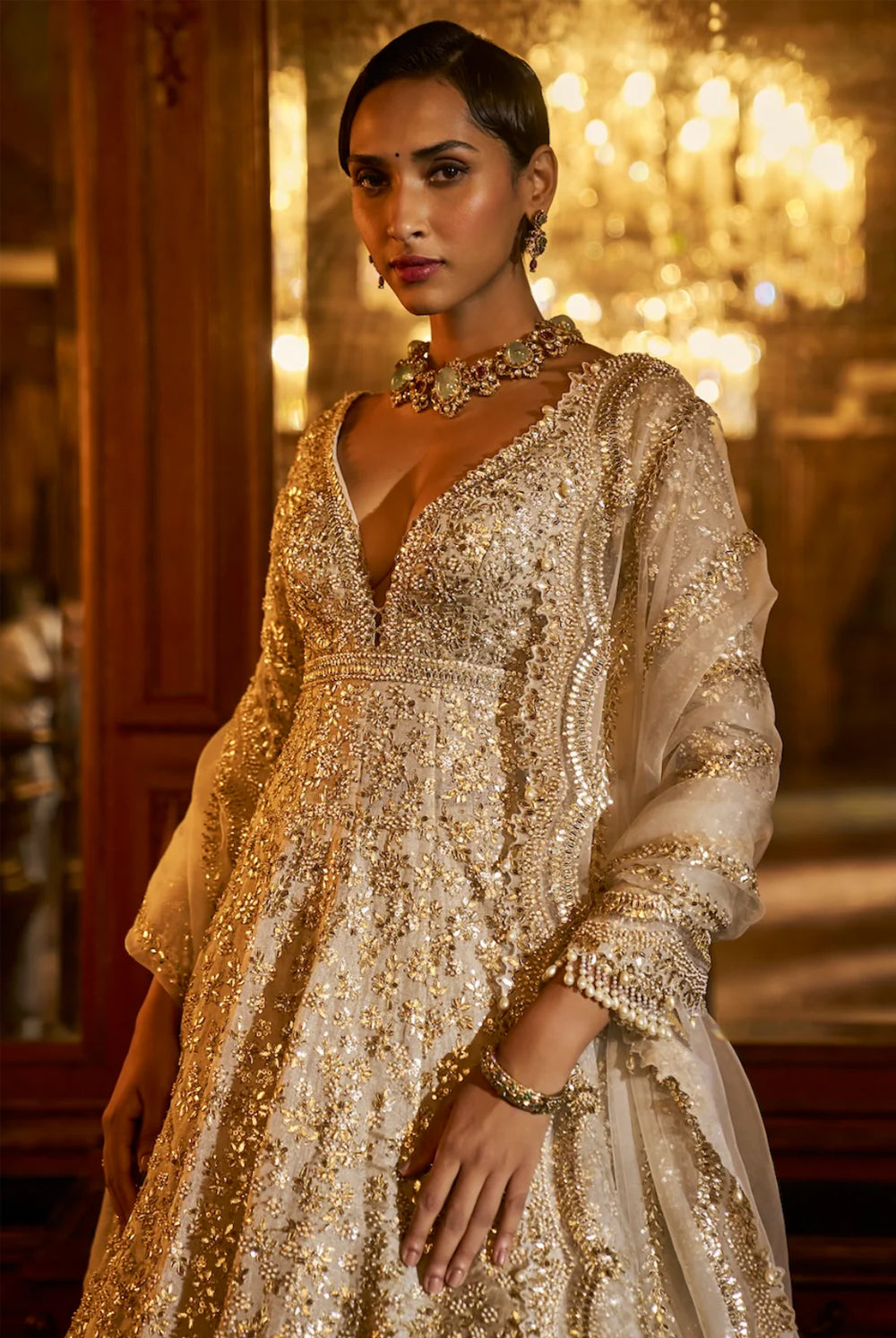 Silver Gold Jacket Lehenga Set
