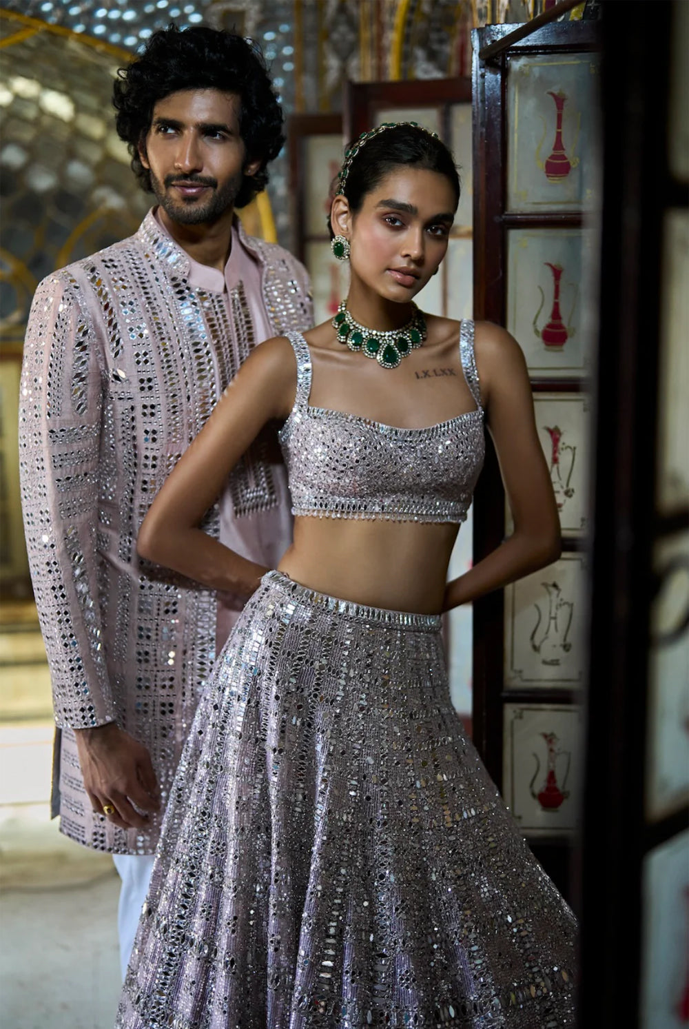 Rose Gold Mirror Work Lehenga Set