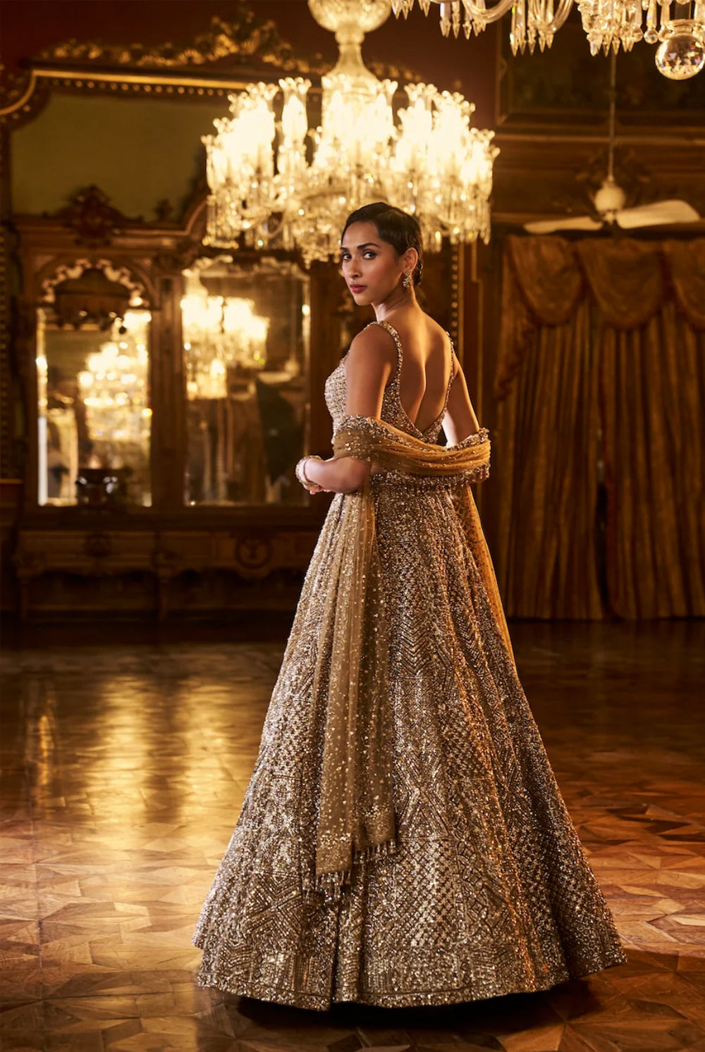 Antique Gold Sequin Lehenga Set