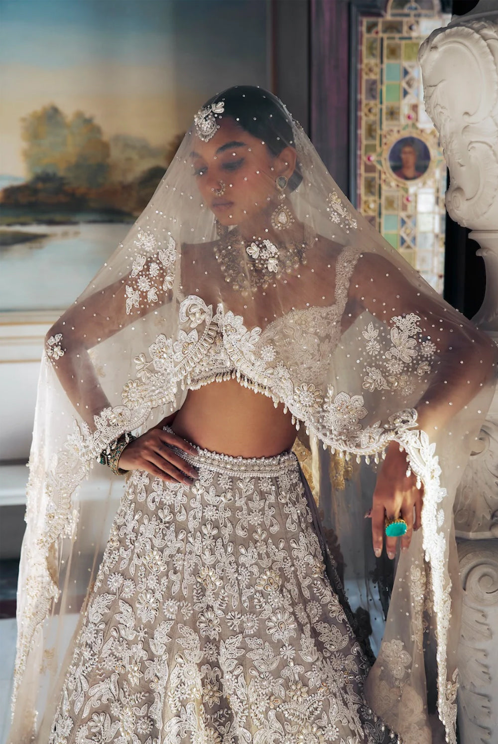 Nude Pearl Cut Work Lehenga Set