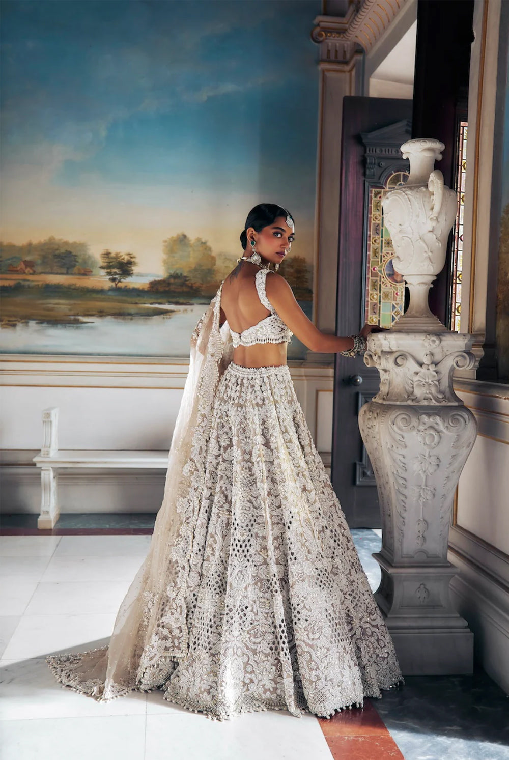 Nude Pearl Cut Work Lehenga Set