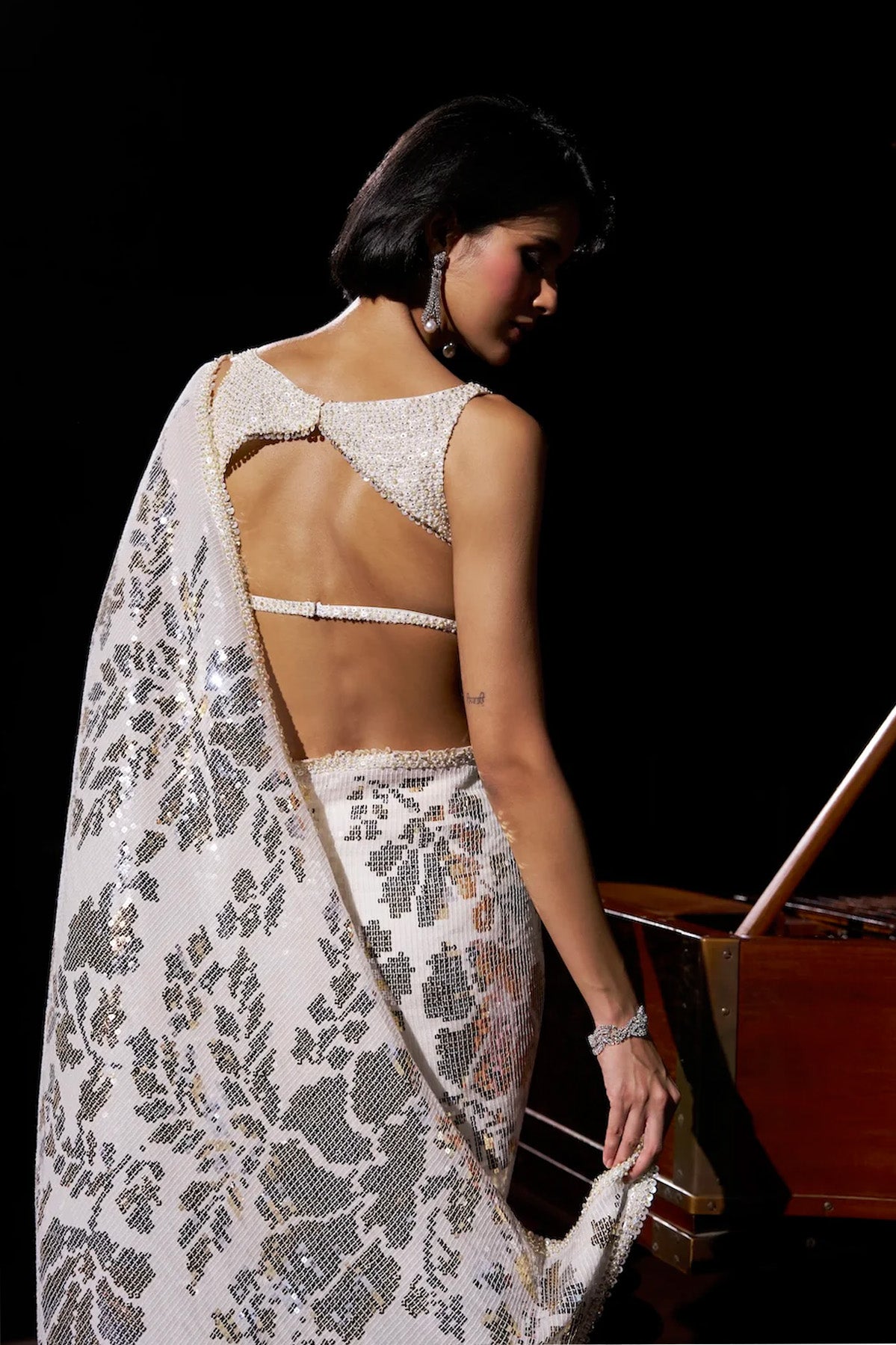 Gold Silver Sequin Georgette Saree