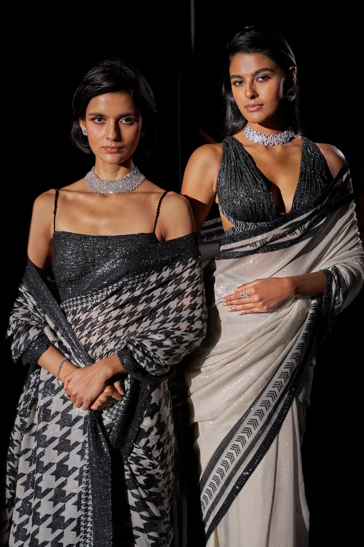 Hounds-Tooth Sequin Georgette Saree