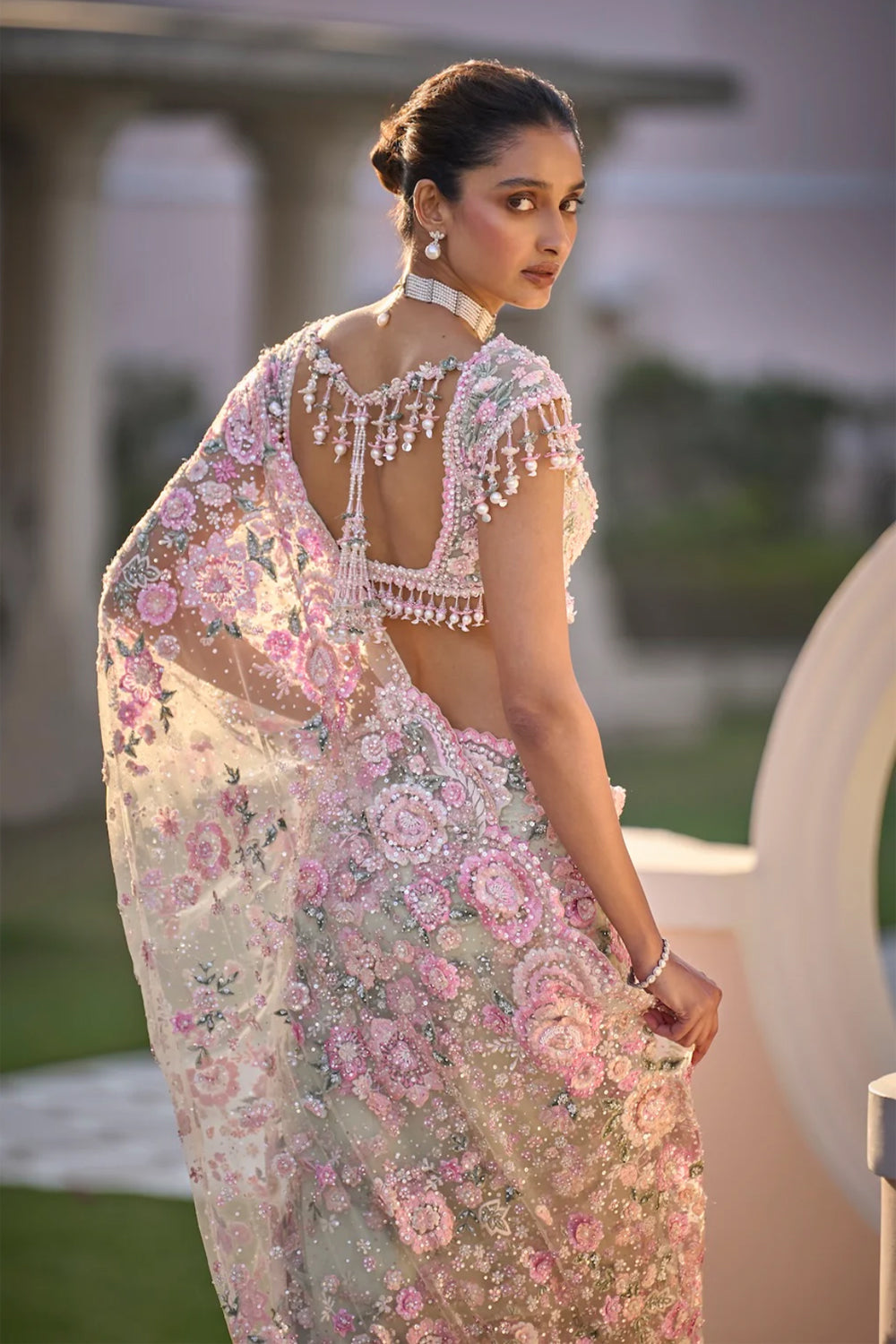 Mint Green Multi-Coloured Floral Saree