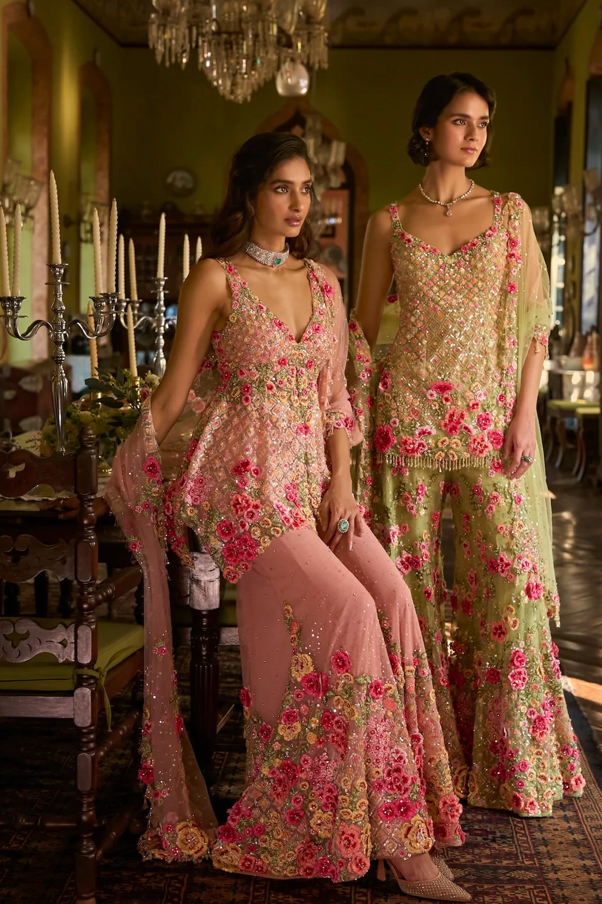 Pink Three-Dimensional Sharara Set