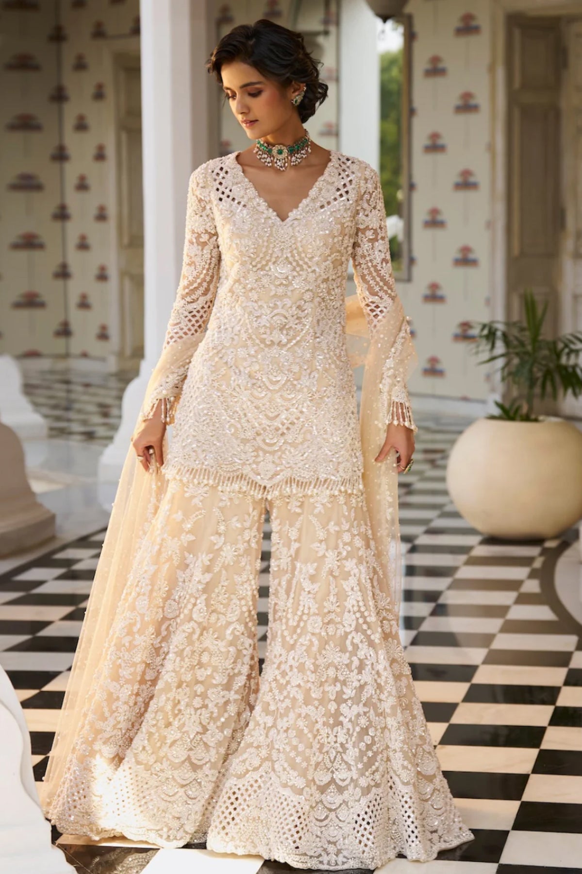 Nude Pearl Sharara Set