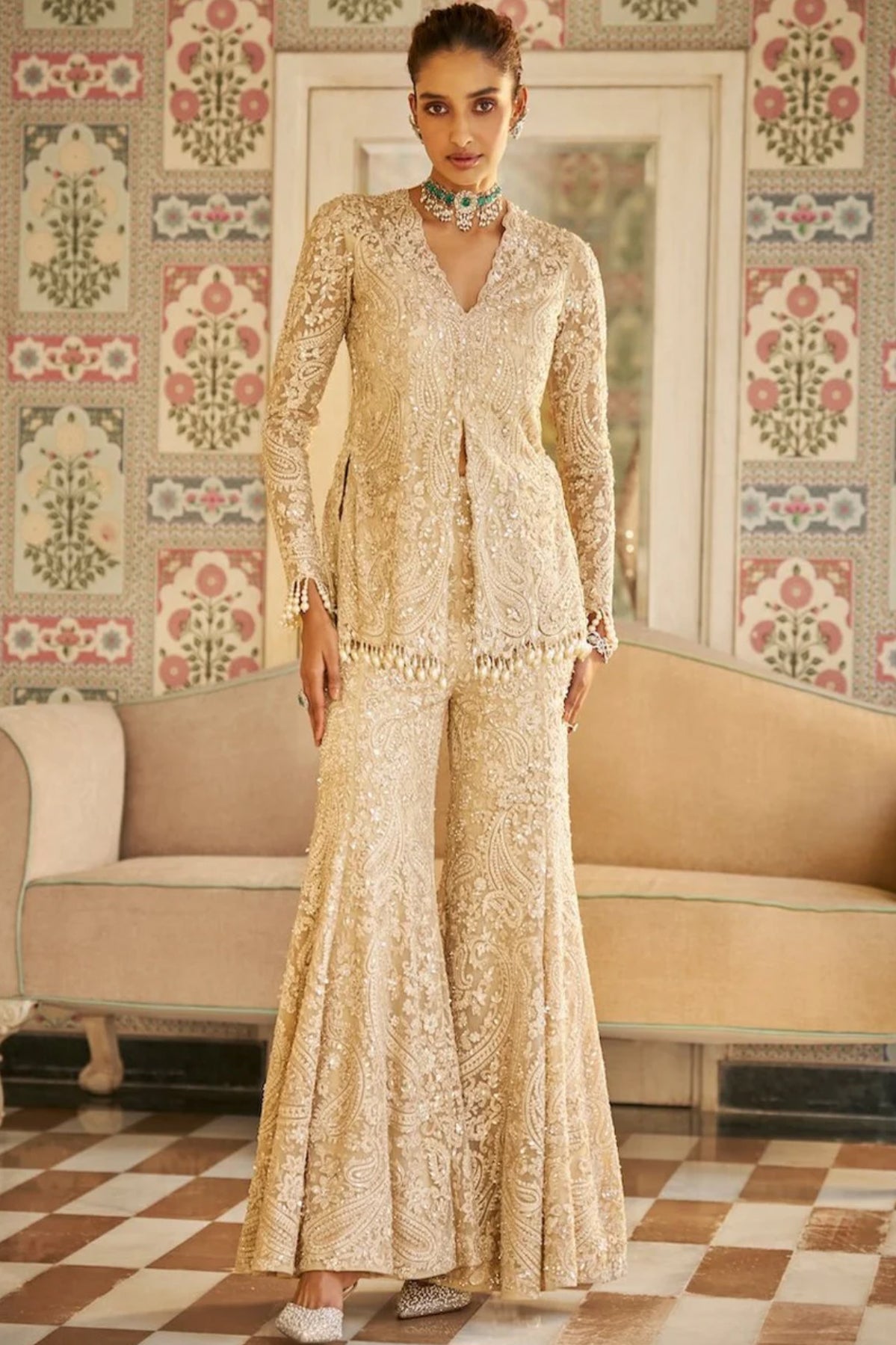 Nude Paisley Sharara Set
