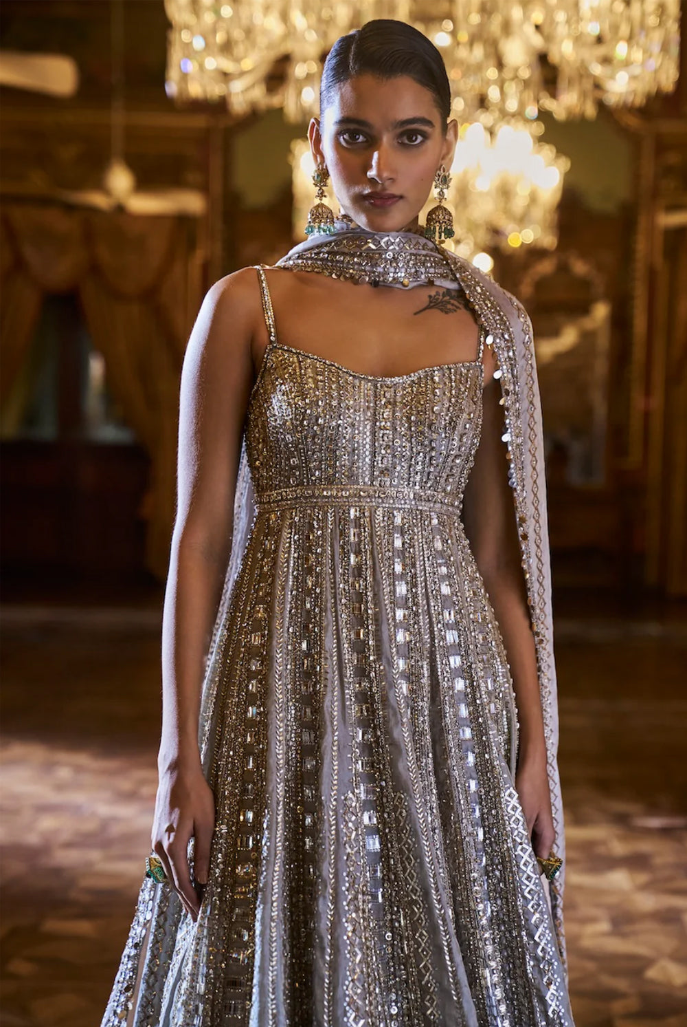 Silver Gold Tissue Sharara Set