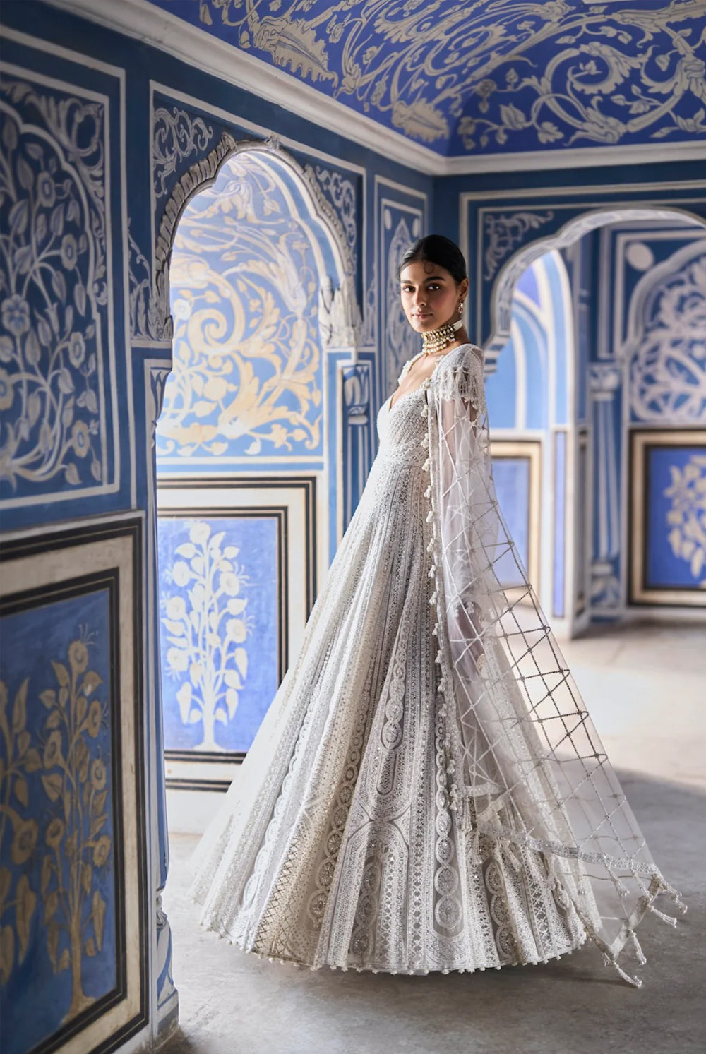 Cream Dori Anarkali Set
