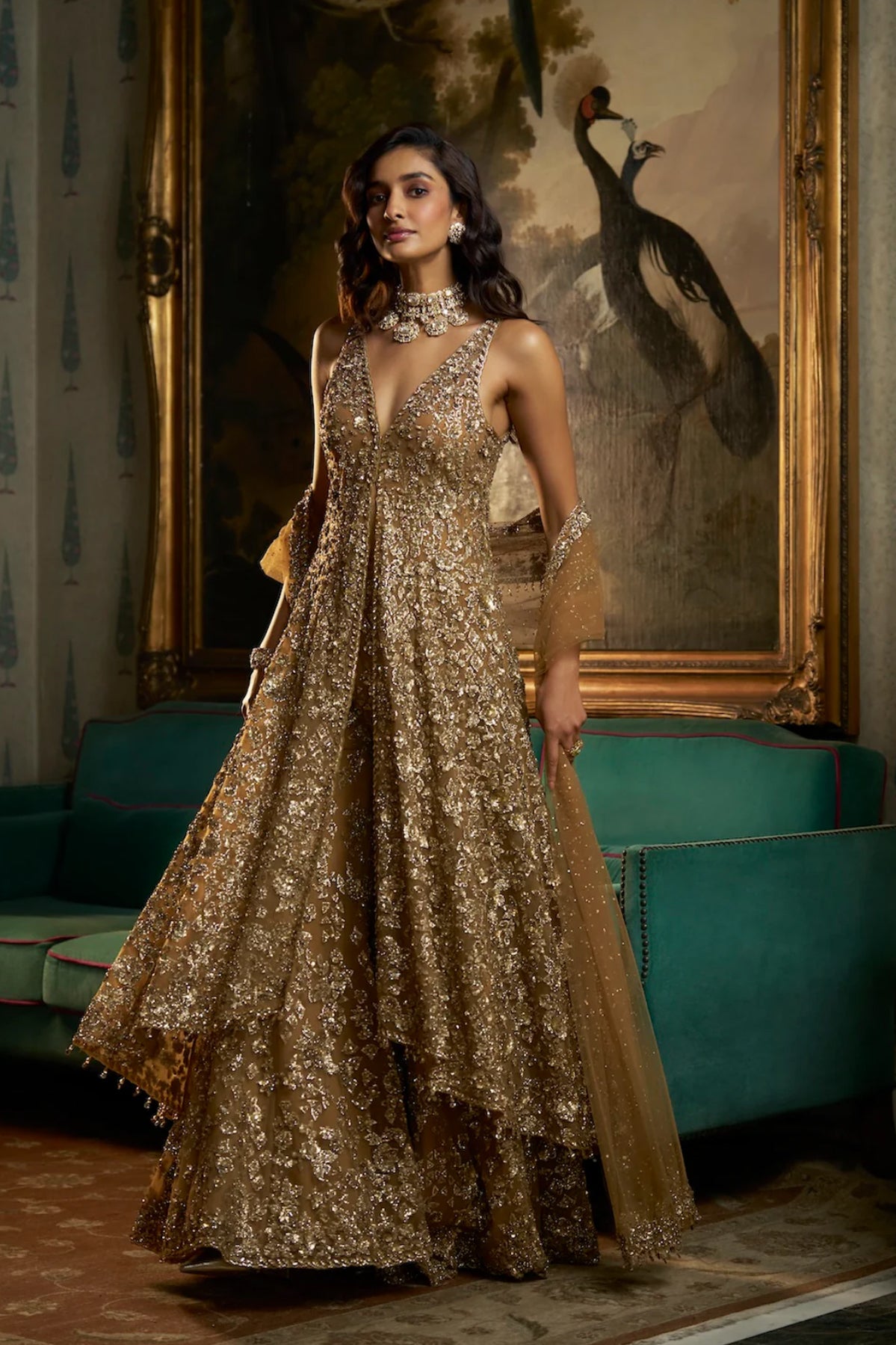 Antique Gold High-Low Sharara Set