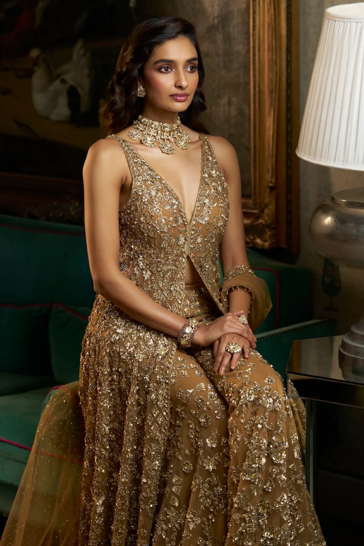Antique Gold High-Low Sharara Set