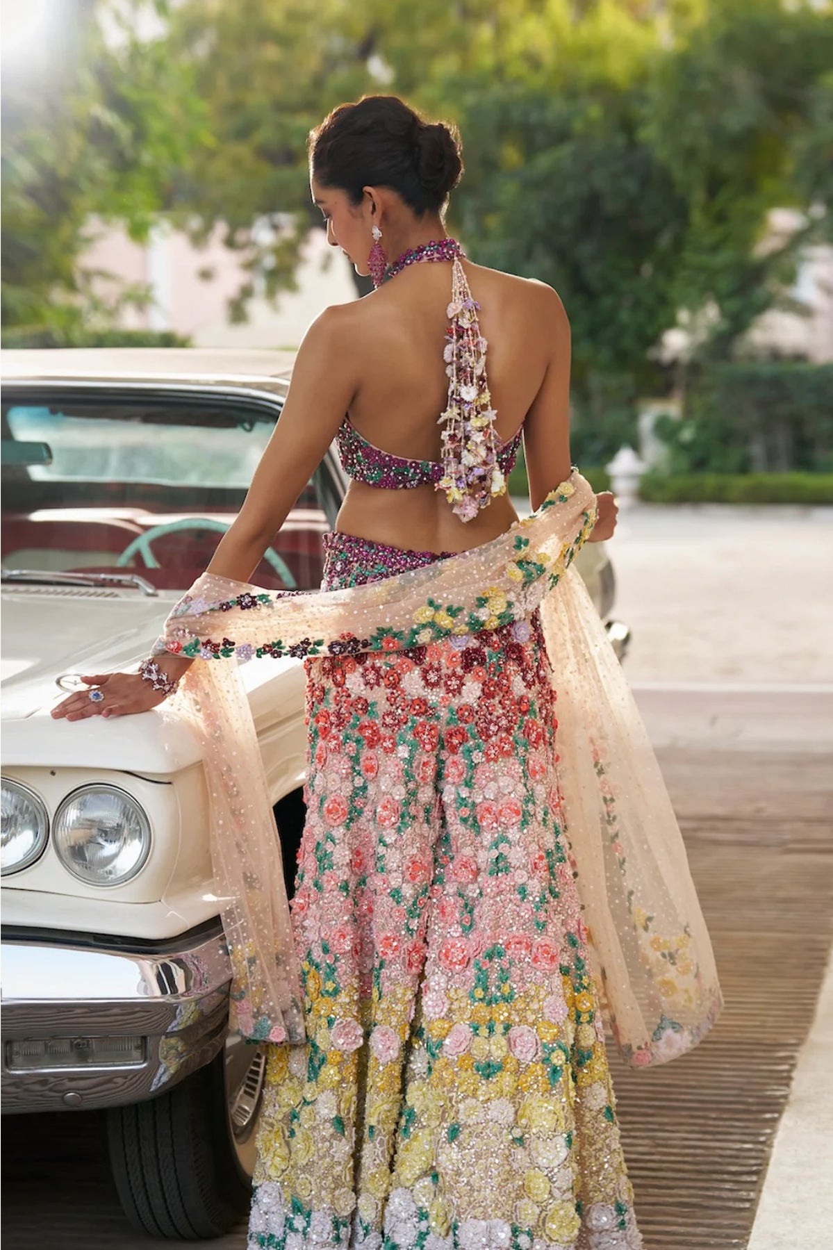 Ombre Multi-Coloured Three-Dimensional Floral Sharara Set