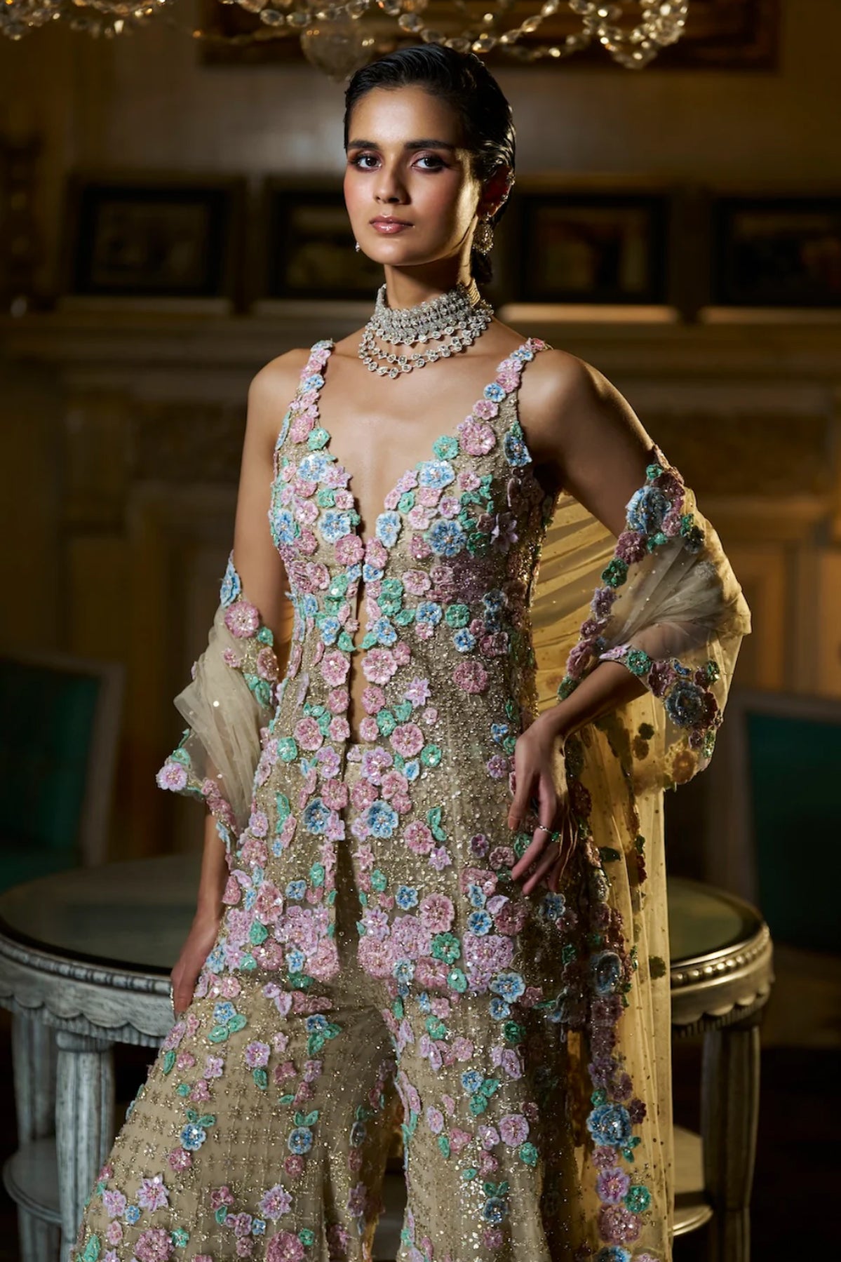 Multi-Coloured Three-Dimensional Sharara Set