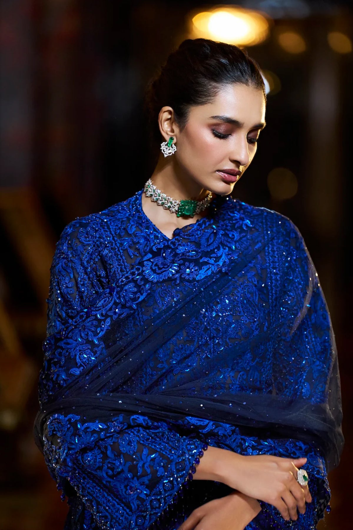 Navy Blue Thread Work Sharara Set