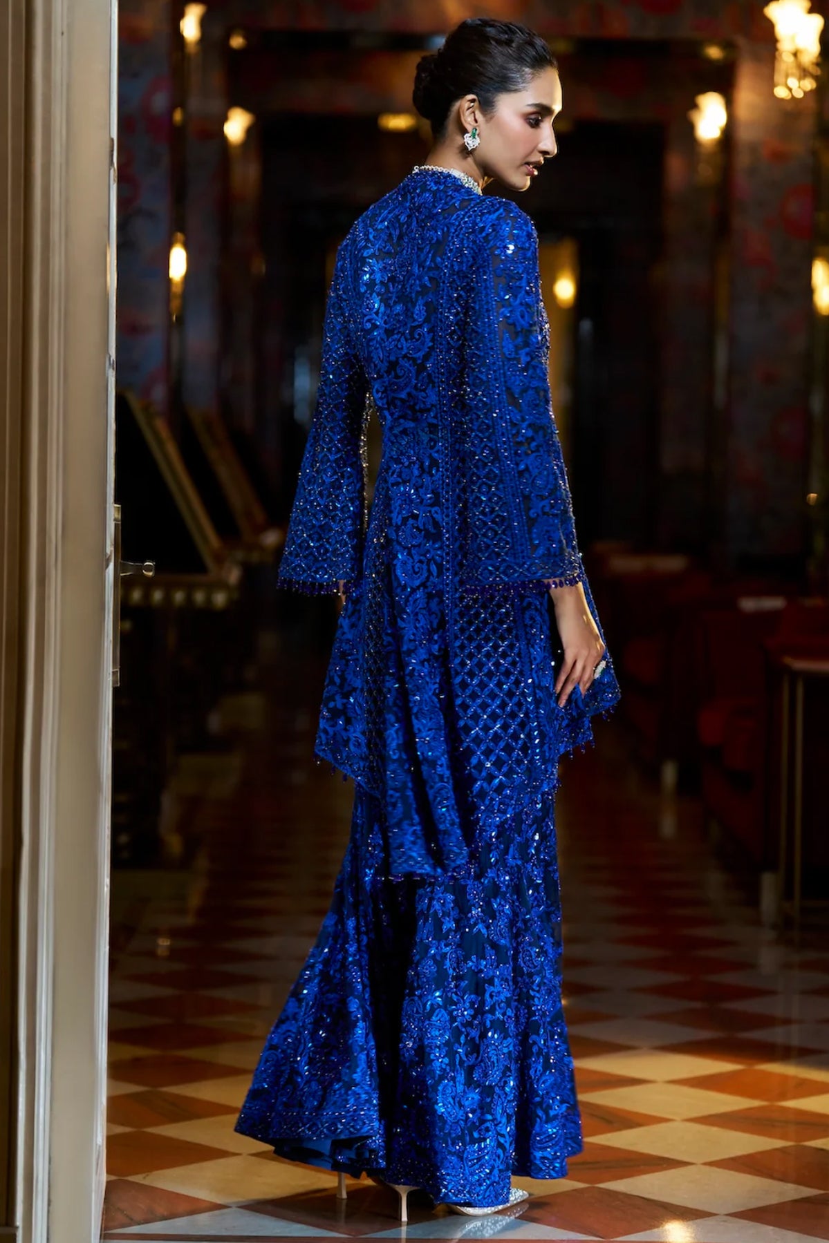 Navy Blue Thread Work Sharara Set