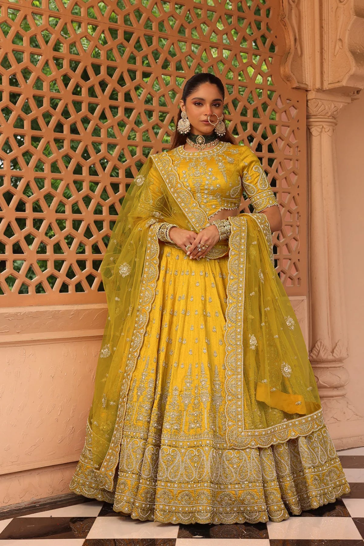 Uzma - Mustard Lehenga with Blouse and Dupatta