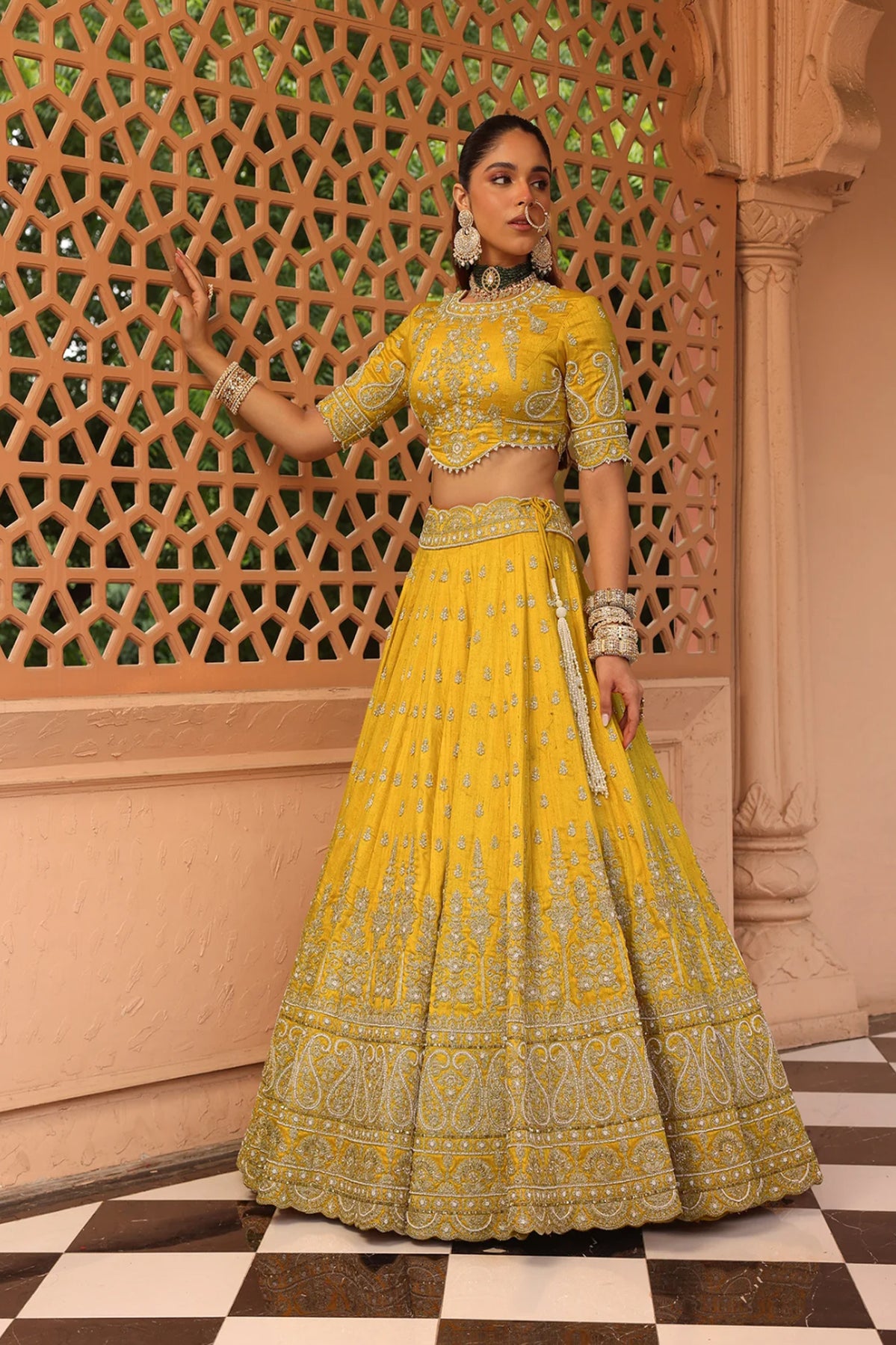 Uzma - Mustard Lehenga with Blouse and Dupatta