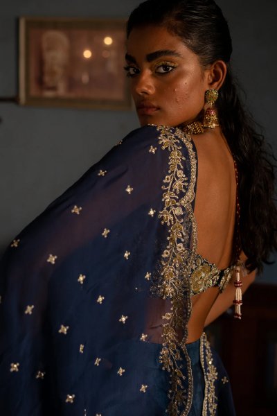 Amelia Navy Blue Jacquard lehenga