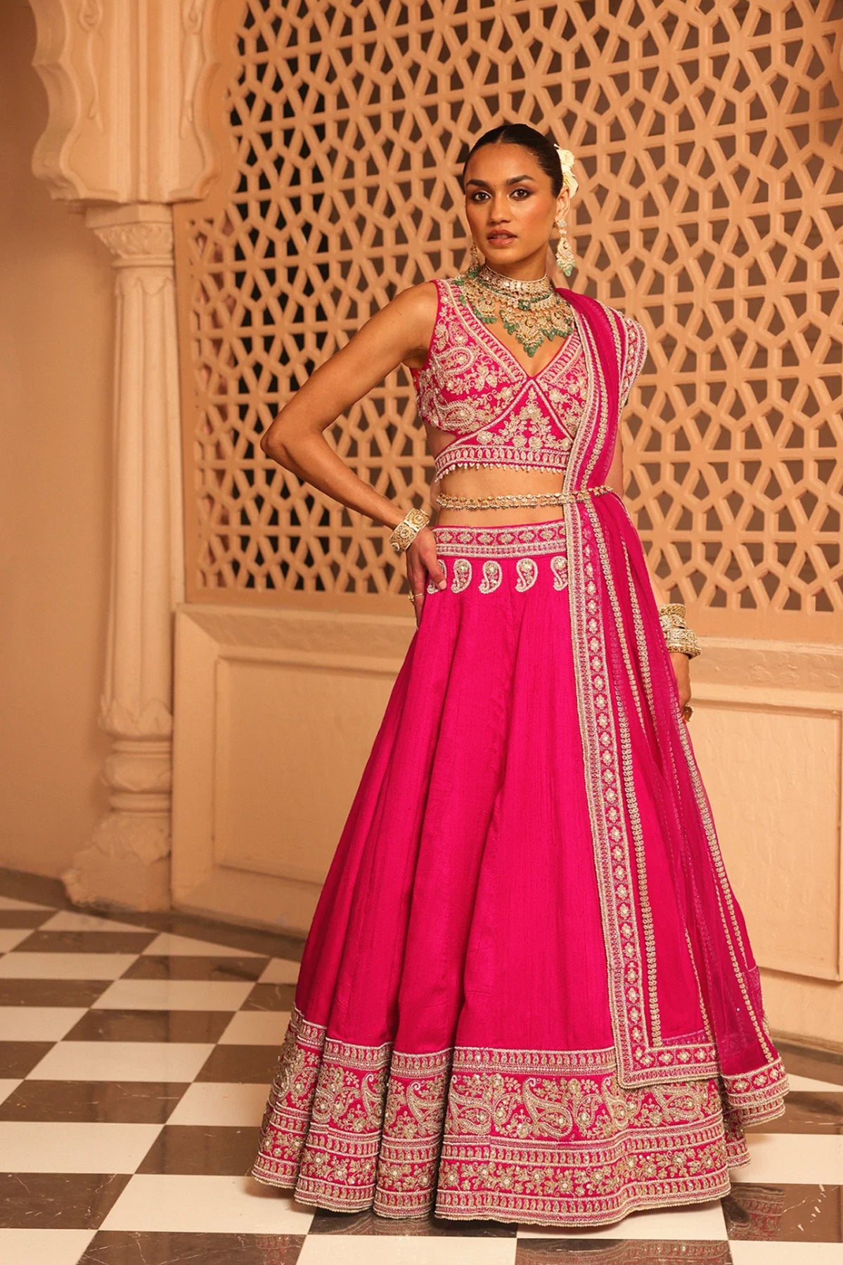Ilma - Hotpink Lehenga with Blouse and Dupatta
