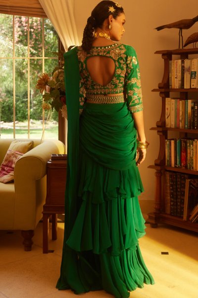 Emerald Green Organza Saree