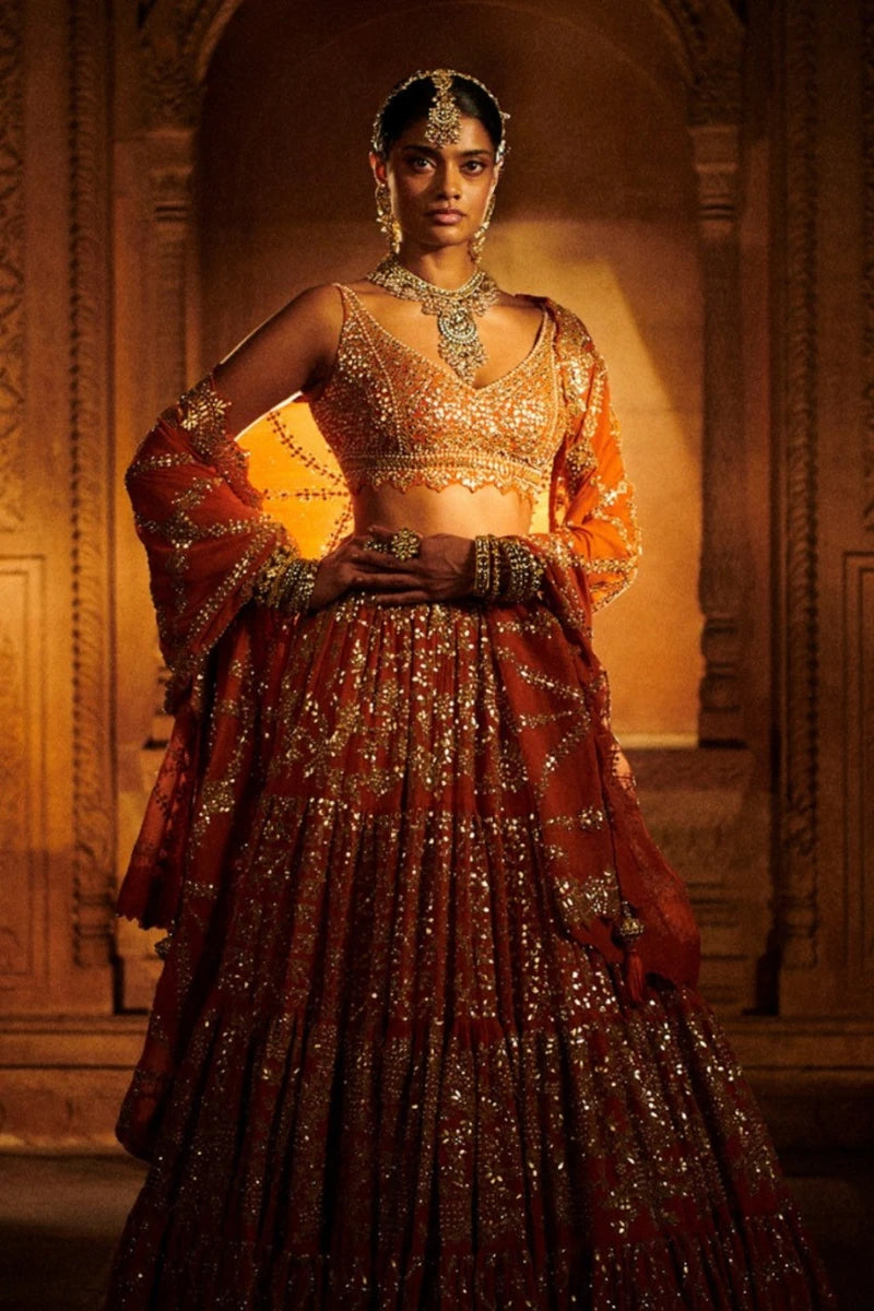 Rust Maroon Lehenga Set