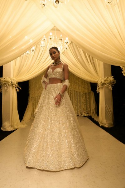 Ivory Sequin Lehenga Set
