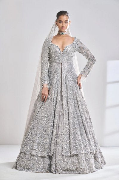 Silver Zardosi Jacket Lehenga Set