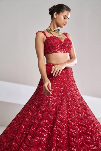 Red Leaf Lehenga Set