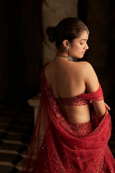 Red Off-Shoulder Lehenga Set