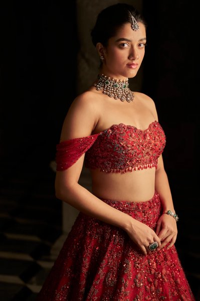 Red Off-Shoulder Lehenga Set