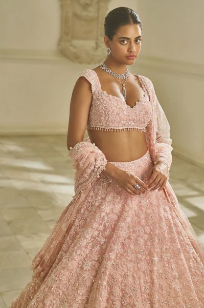 Powder Pink Floral Lehenga Set