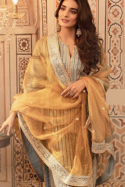 Grey Embroidered Kurta set