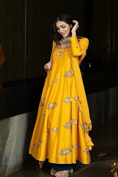 Citrus Yellow Silk Anarkali Set