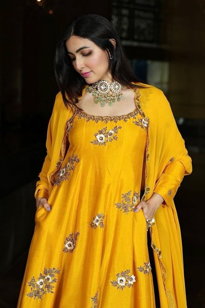 Citrus Yellow Silk Anarkali Set