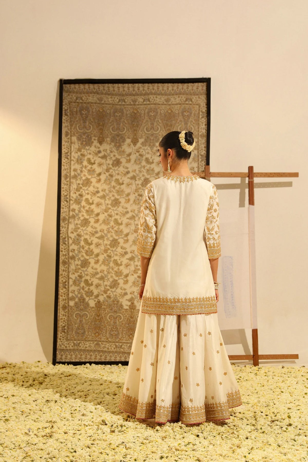Suleman - Daisy Ivory Kurta with Sharara and Odhni