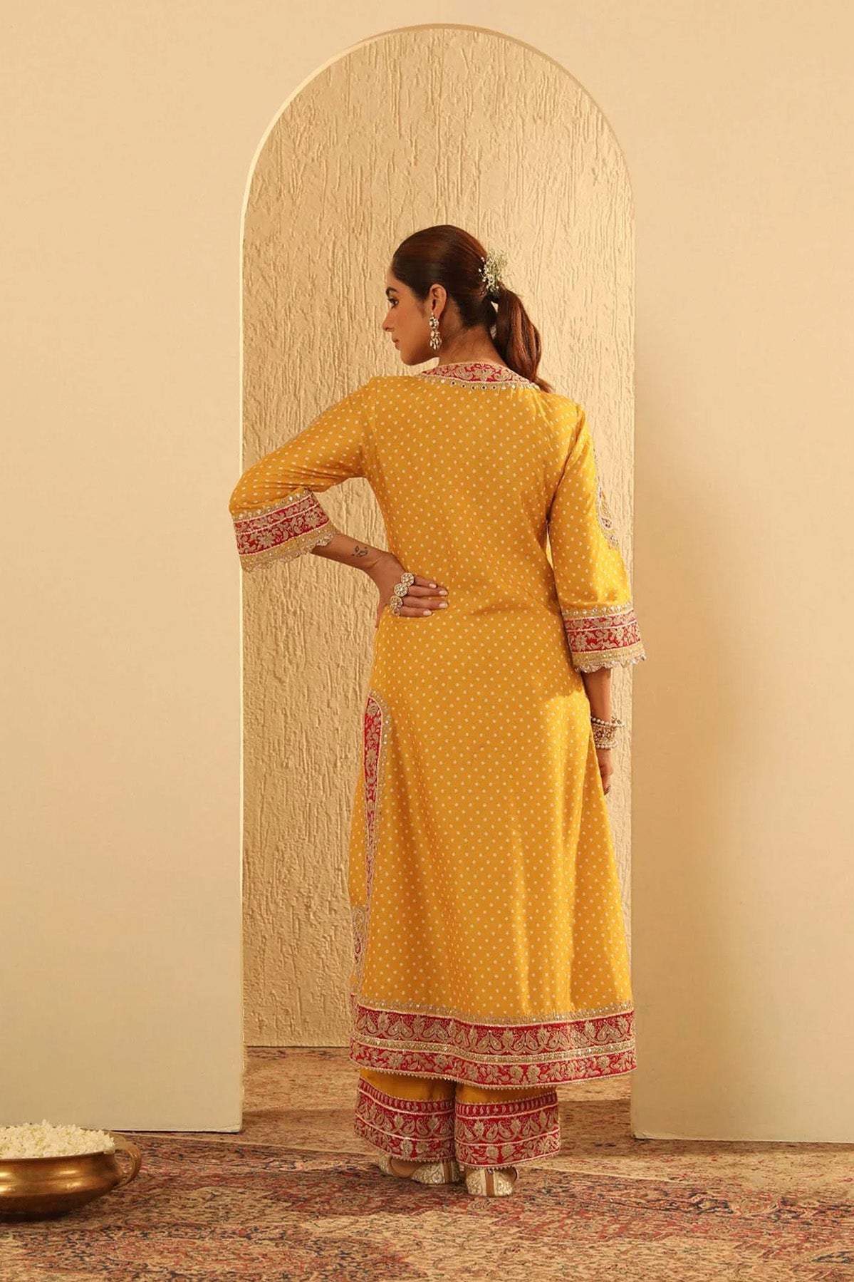 Aleena - Heirloom Mustard A-line Kurta With Palazzo And Dupatta