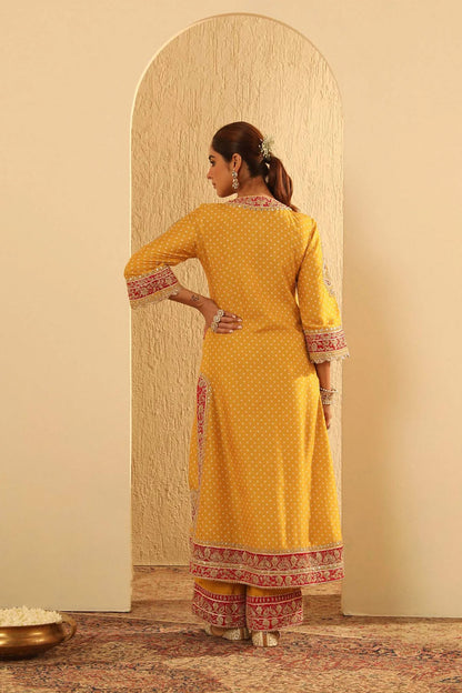Aleena - Heirloom Mustard A-line Kurta With Palazzo And Dupatta