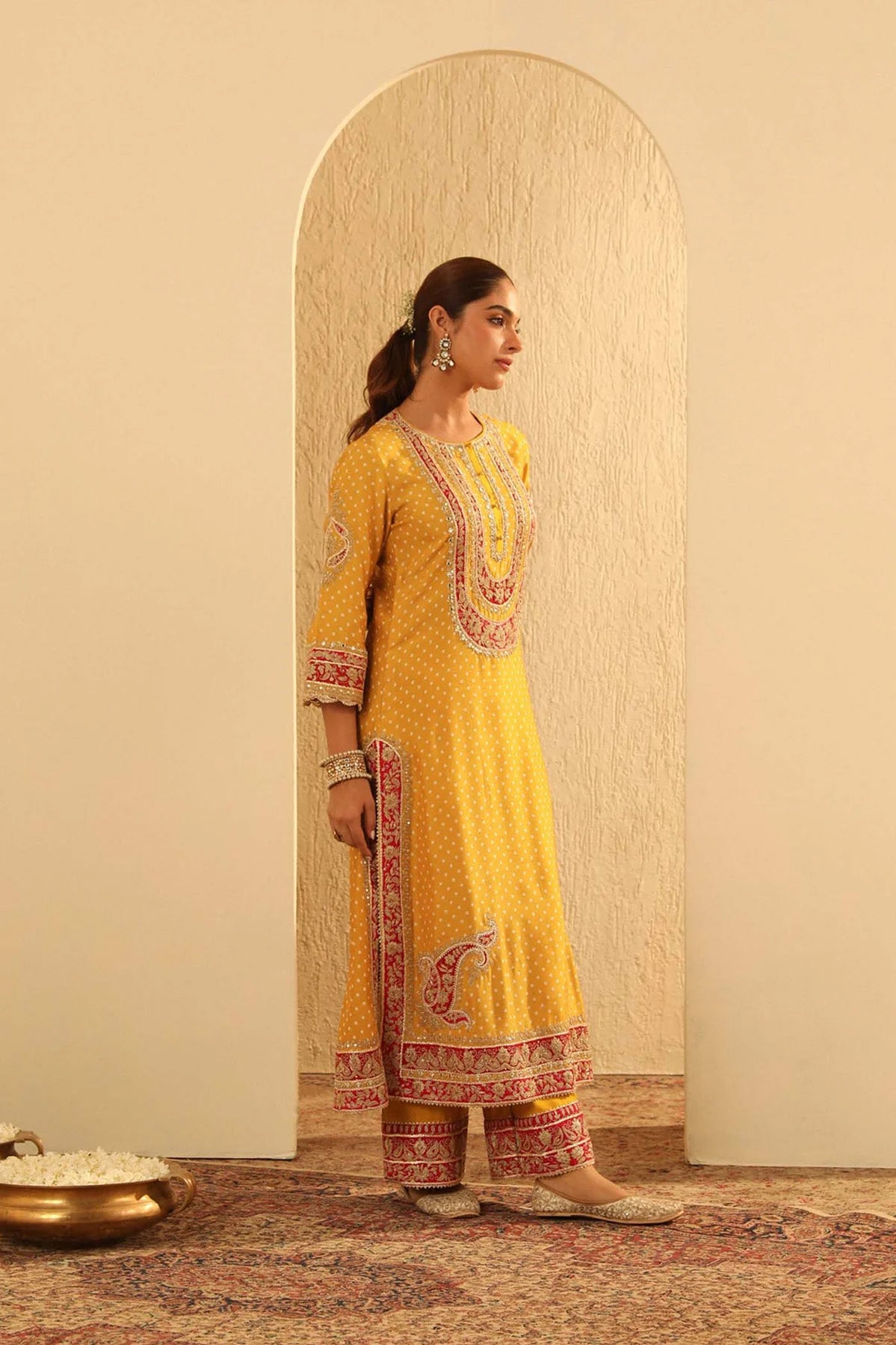 Aleena - Heirloom Mustard A-line Kurta With Palazzo And Dupatta